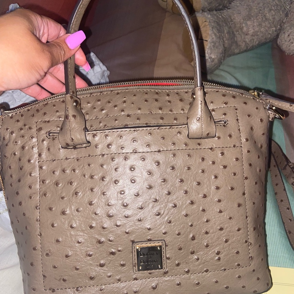 Dooney & Bourke Ostrich Collection Domed Satchel. The color is Mushroom